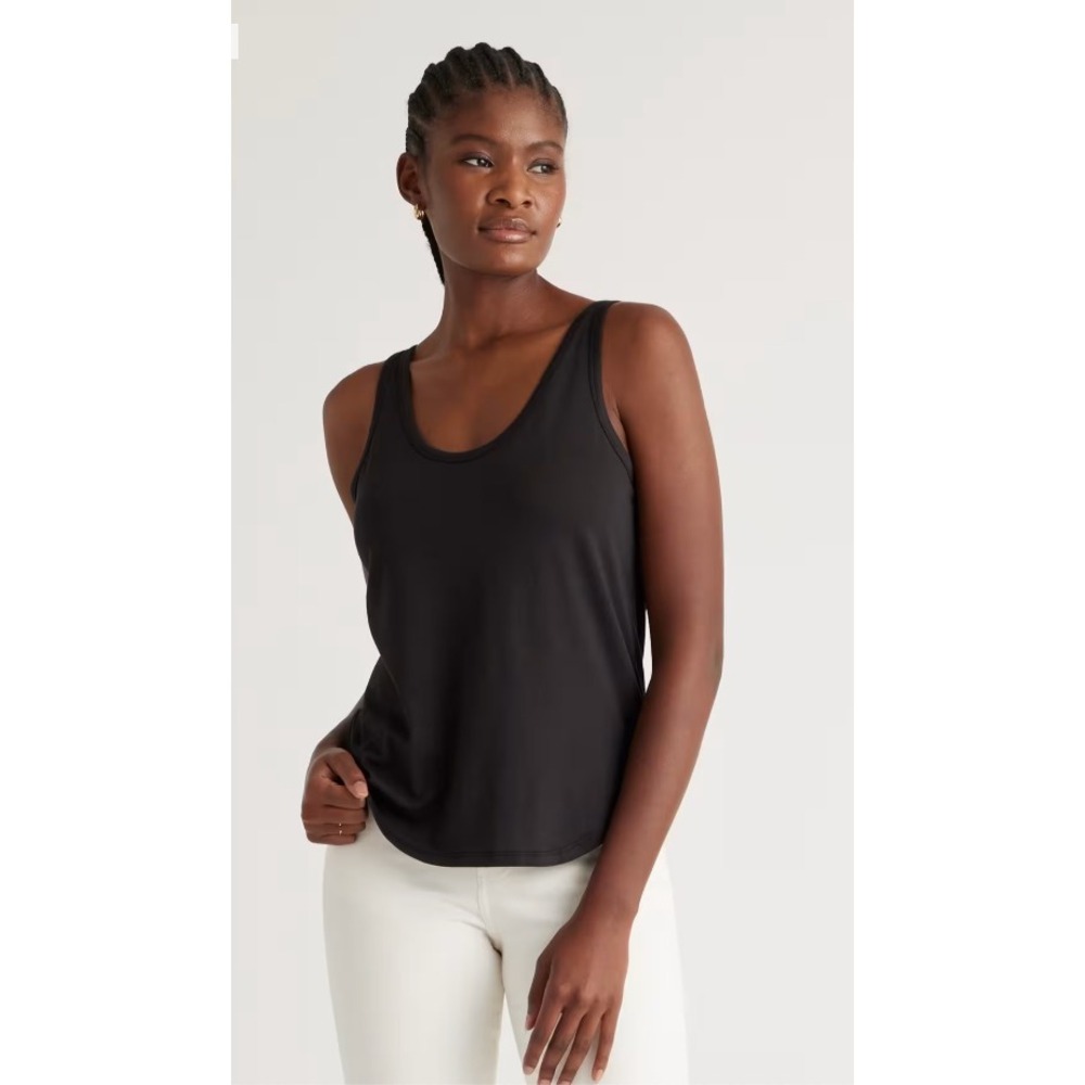 Quince‎ Black Cotton Modal Double Scoop Neck Tank Top Womens Size Large Basics